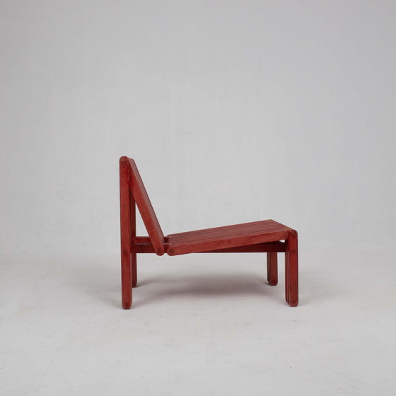 Image 1 of Red Wooden Lounge Chair And Side Table Set