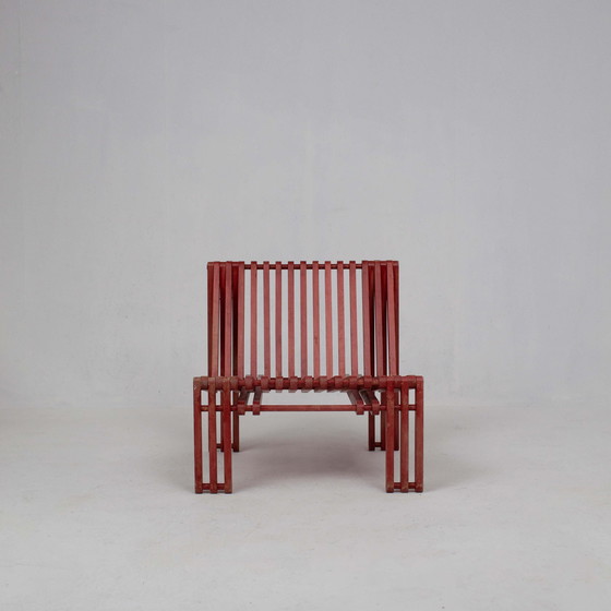 Image 1 of Red Wooden Lounge Chair And Side Table Set