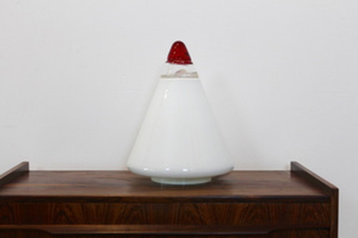 Leucos red and white opalescent glass cone lamp by giusto toso