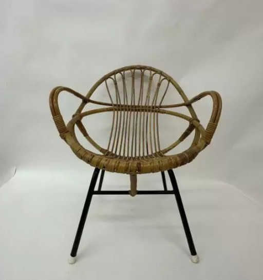 Chaise longue en rotin Rohe Noordwolde, années 1950