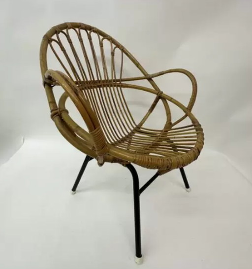 Chaise longue en rotin Rohe Noordwolde, années 1950