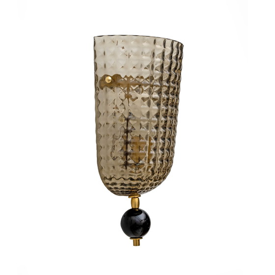 Image 1 of Pair Of Art Dèco Style Italian Murano Glass And Brass Sconces