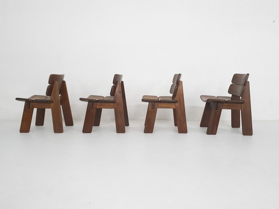 Image 1 of Set Of Four Solid Oak Dining Chairs, The Netherlands 1970'S
