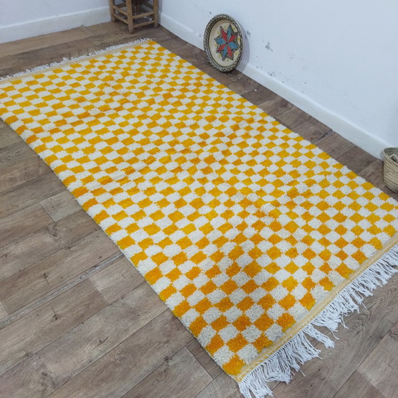 Image 1 of Moroccan Berber White And Orange Checkered Carpet