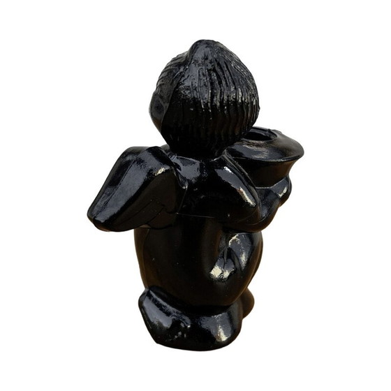 Image 1 of Vintage candlestick representing an angel in hyalite glass for La Verrerie Libochovice, Czechoslovakia 1960