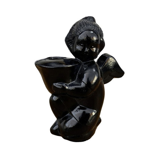 Image 1 of Vintage candlestick representing an angel in hyalite glass for La Verrerie Libochovice, Czechoslovakia 1960