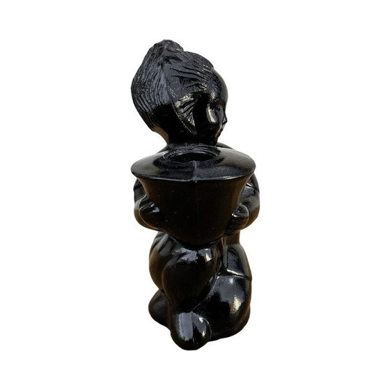 Image 1 of Vintage candlestick representing an angel in hyalite glass for La Verrerie Libochovice, Czechoslovakia 1960