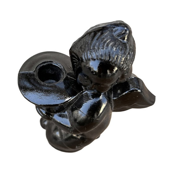 Image 1 of Vintage candlestick representing an angel in hyalite glass for La Verrerie Libochovice, Czechoslovakia 1960