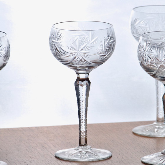 Image 1 of 5x Old Val Saint Lambert Crystal Mouth Blown Glasses