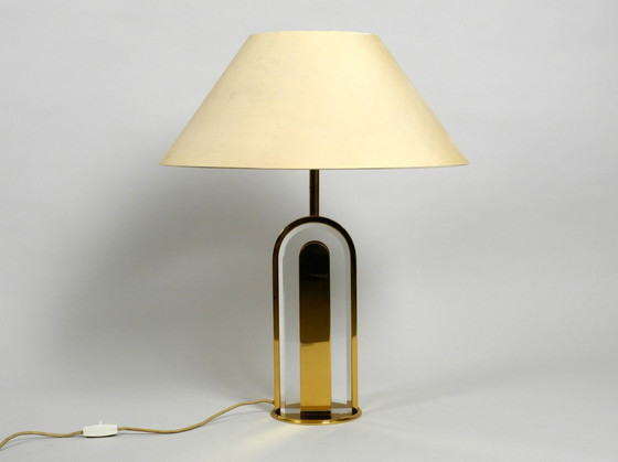 Image 1 of Very Rare 1970S Xxl Brass Glass Table Lamp From Vereinigte Werkstätten Collection