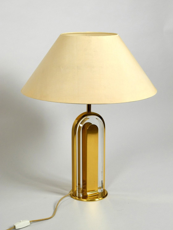 Image 1 of Very Rare 1970S Xxl Brass Glass Table Lamp From Vereinigte Werkstätten Collection