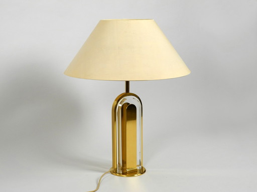 Very Rare 1970S Xxl Brass Glass Table Lamp From Vereinigte Werkstätten Collection