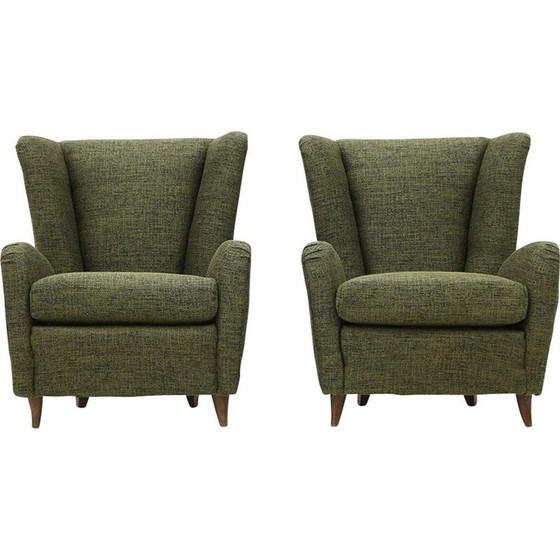 Image 1 of Coppia di poltrone vintage in tessuto verde, anni '40