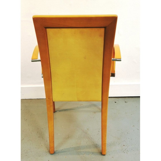 Image 1 of Vintage Bridge chair in wood and mustard nubuck upholstery