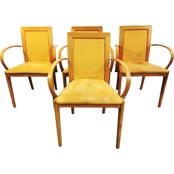 Image 1 of Vintage Bridge chair in wood and mustard nubuck upholstery