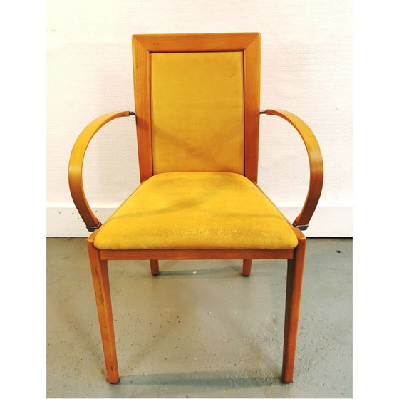 Image 1 of Vintage Bridge chair in wood and mustard nubuck upholstery
