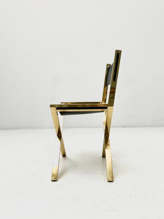 Image 1 of Set of 6 scissor chairs made of brass & calfskin, Italy, 1970s