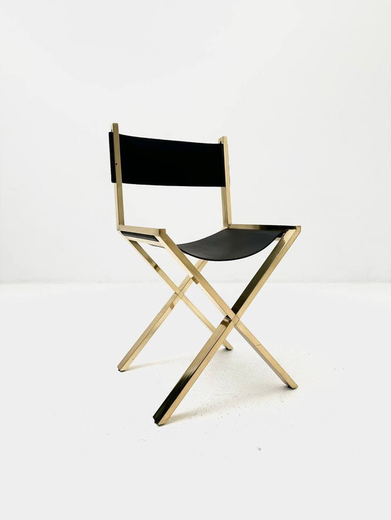 Image 1 of Set of 6 scissor chairs made of brass & calfskin, Italy, 1970s