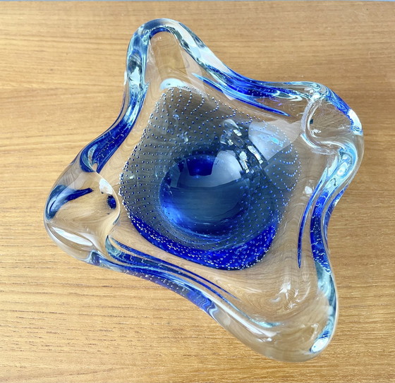 Image 1 of Vintage Murano Blue Glass Bowl Ashtray