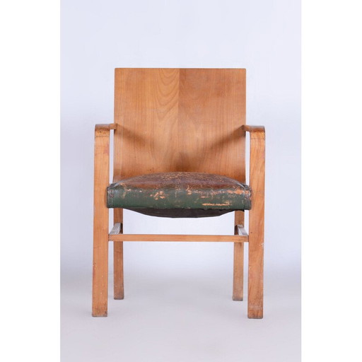 Vintage Art Deco cherry armchair by J. Halabala for Up Zavody, Czechoslovakia 1930