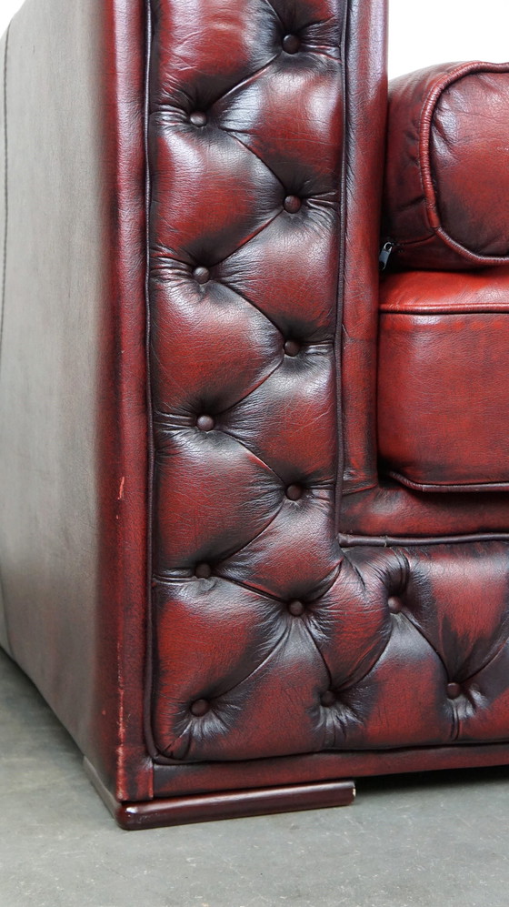 Image 1 of Red cowhide leather chesterfield 2 seater sofa