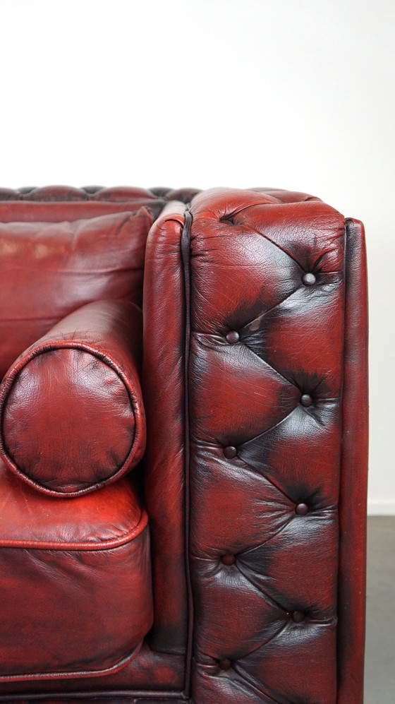 Image 1 of Red cowhide leather chesterfield 2 seater sofa