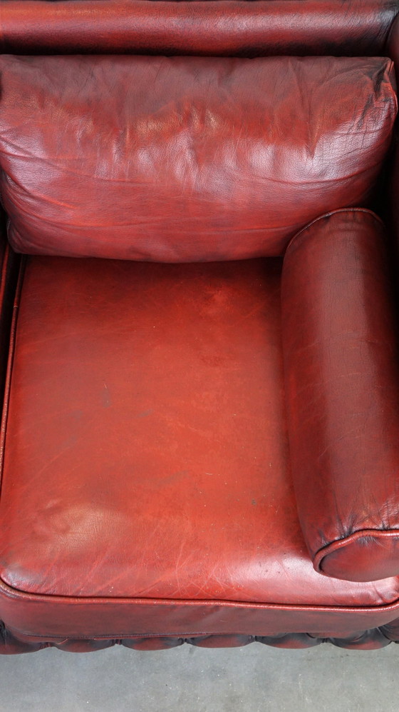 Image 1 of Red cowhide leather chesterfield 2 seater sofa