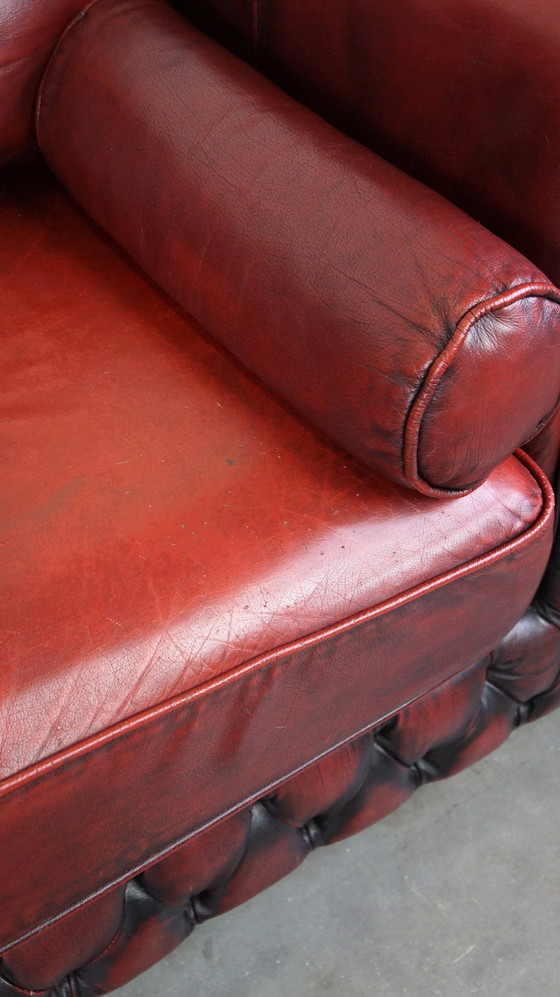 Image 1 of Red cowhide leather chesterfield 2 seater sofa