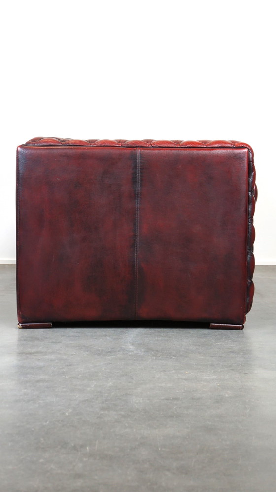 Image 1 of Red cowhide leather chesterfield 2 seater sofa