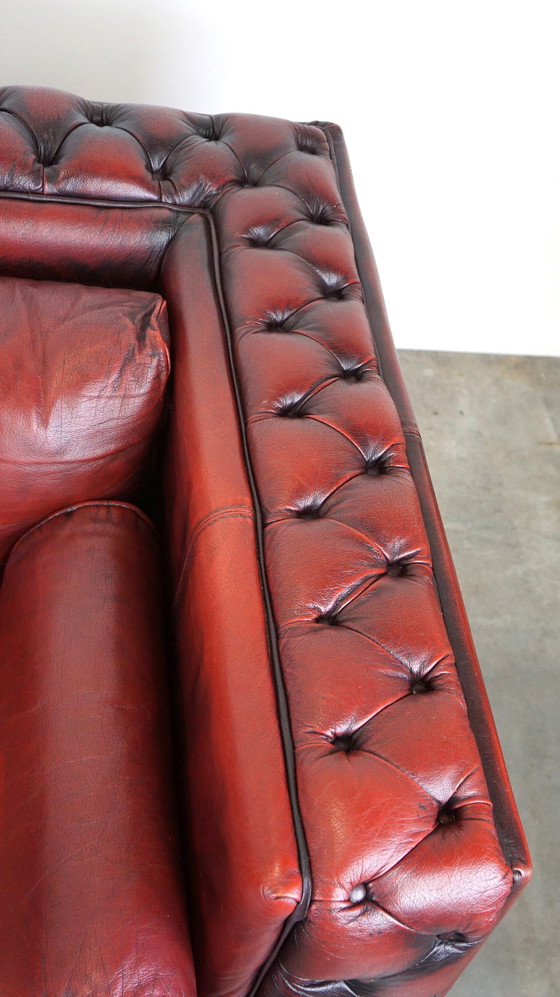 Image 1 of Red cowhide leather chesterfield 2 seater sofa