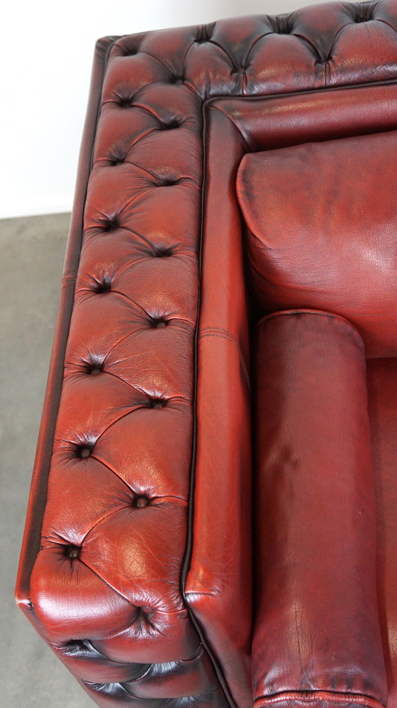 Image 1 of Red cowhide leather chesterfield 2 seater sofa