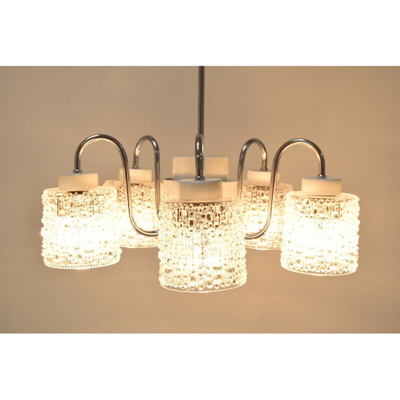 Image 1 of Lampadario vintage in vetro e metallo di Lidokov, Cecoslovacchia, 1960