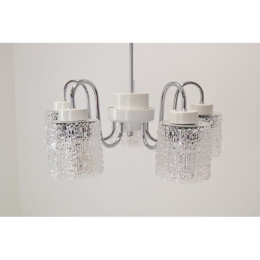 Vintage glass and metal chandelier by Lidokov, Czechoslovakia 1960