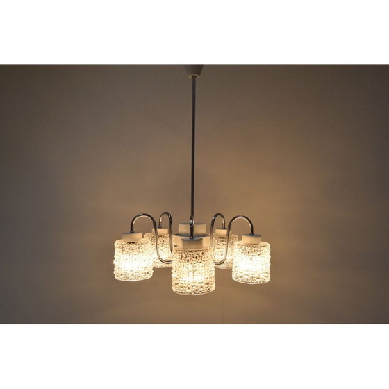 Image 1 of Lampadario vintage in vetro e metallo di Lidokov, Cecoslovacchia, 1960