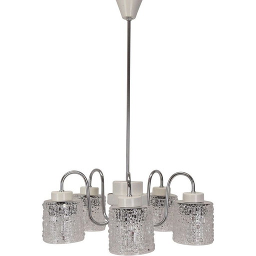 Vintage glass and metal chandelier by Lidokov, Czechoslovakia 1960