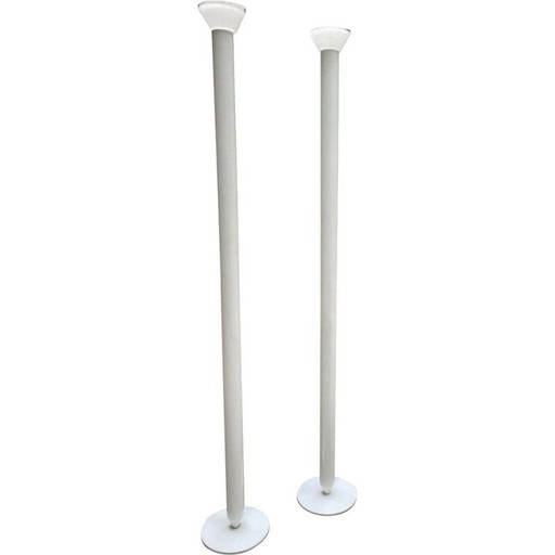 Pair of vintage lacquered metal and murano glass floor lamps by Roberto Pamio, 1980