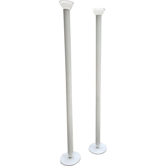 Image 1 of Coppia di lampade da terra vintage in metallo laccato e vetro di Murano di Roberto Pamio, 1980