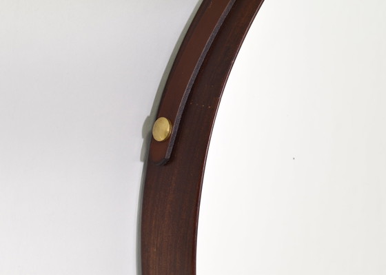 Image 1 of Italian Mirror in Solid Teak, Leather and Brass, Italy – circa 1950