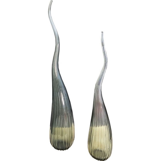 Image 1 of Pair of vintage Aria vases in smoke grey by Renzo Stellon of Salvatia, 2009