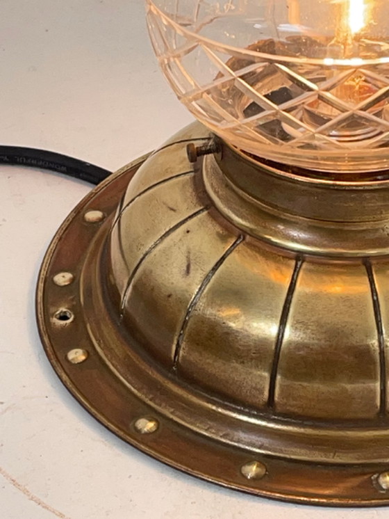 Image 1 of Art deco/Early 30’s - Ceiling mounted lamp with crystal shade - Brass base and ceramic socket - Fully original!