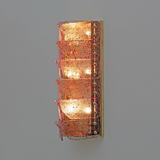 Image 1 of Pair Of Mid-Century Modern Style Italian Glass And Brass Sconces