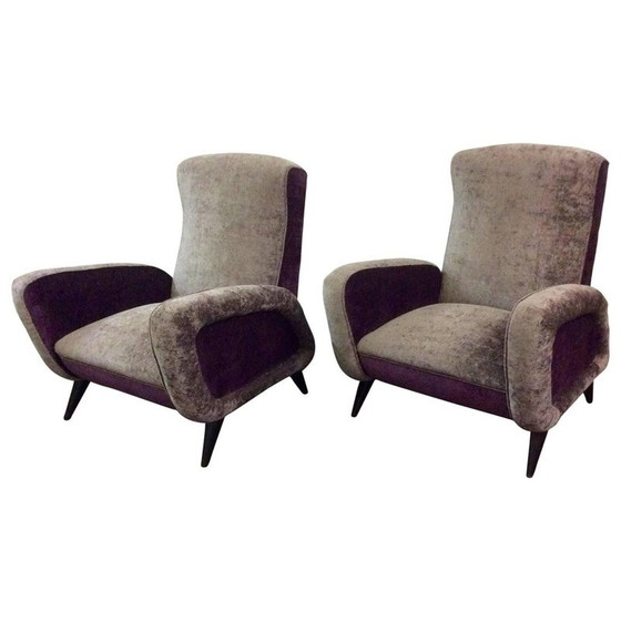 Image 1 of Pair of vintage purple velvet armchairs, Italy 1960