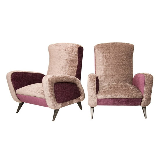 Image 1 of Pair of vintage purple velvet armchairs, Italy 1960