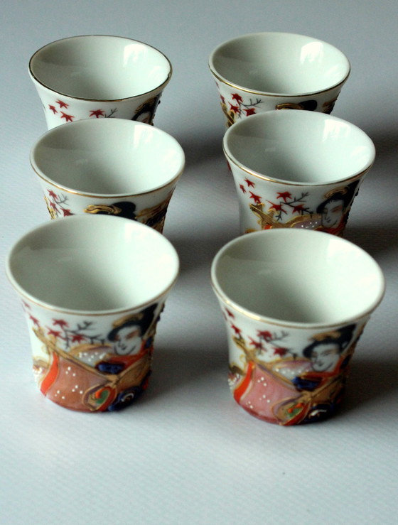 Image 1 of Asian sake set - sake bottle with 6 sake cups