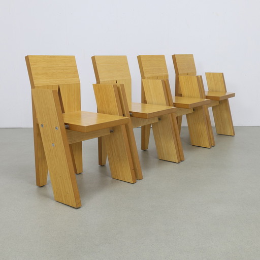 4X Chaise architecturale, pièce unique de l'architecte néerlandais Kees Doornenbal, 1990S