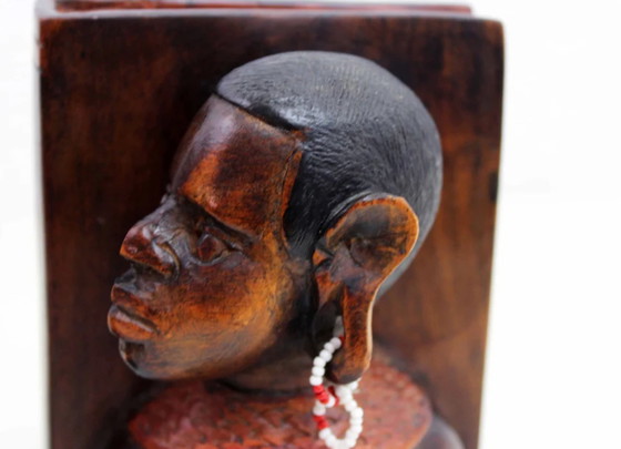 Image 1 of African bookends in carved solid wood