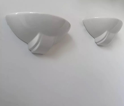 2X White Porcelain Wall Lights, France 1970