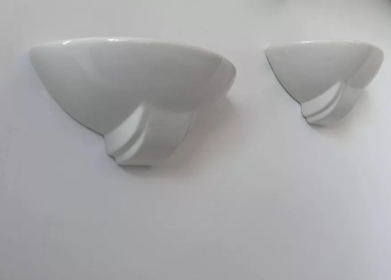 Image 1 of 2X White Porcelain Wall Lights, France 1970