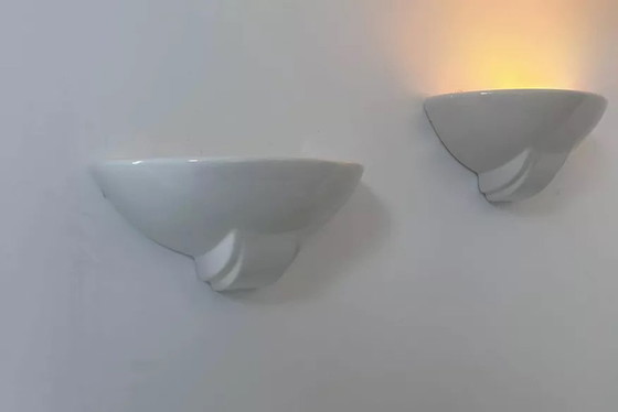 Image 1 of 2X White Porcelain Wall Lights, France 1970