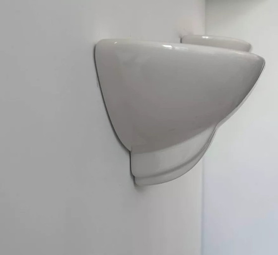 Image 1 of 2X White Porcelain Wall Lights, France 1970